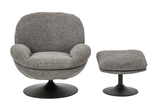 Lounge Chair + Footstool Metal Dark Grey