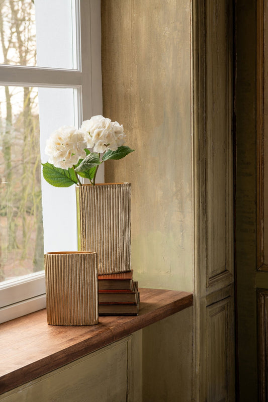 Vase Ribbed Aluminium Gold Small