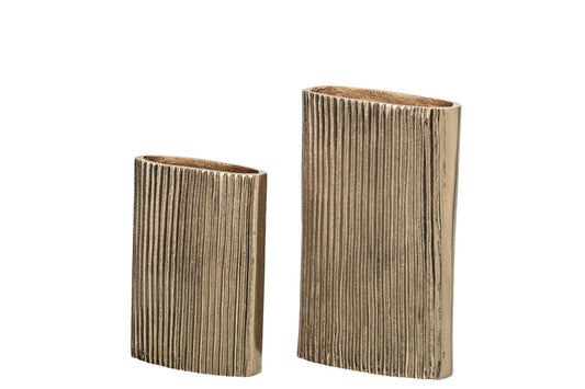 Vase Ribbed Aluminium Gold Large