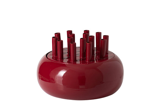 Vase Lacquered Round Metal Red