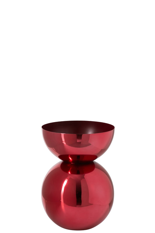 Vase Shiny Round Metal Christmas Red Small