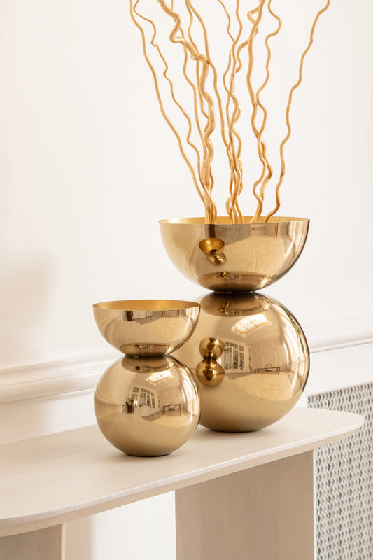 Vase Shiny Round Metal Gold Large