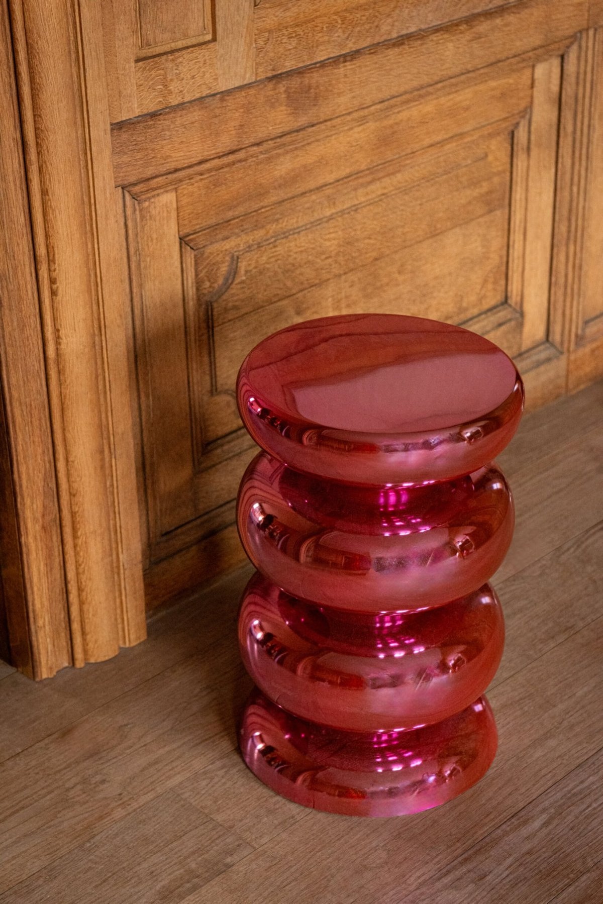 Stool Shiny Round Metal Neon Pink