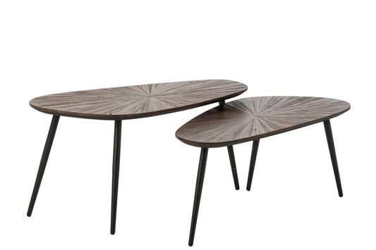 Set Of 2 Coffee Table Ray Oval Recycled Wood Dark Brown/Black