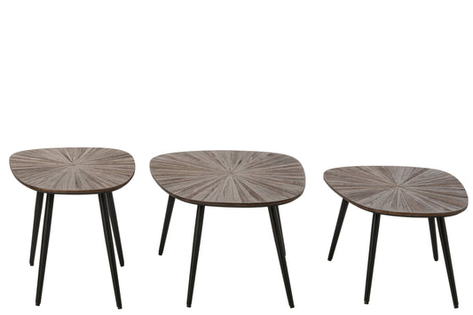 Set Of 3 Coffee Table Ray Recycled Wood Dark Brown/Black