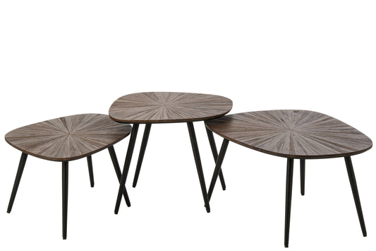 Set Of 3 Coffee Table Ray Recycled Wood Dark Brown/Black