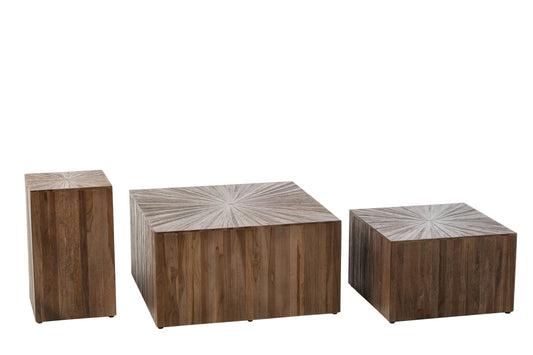 Set Of 3 Coffee Table Ray Cube Recycled Wood Dark Brown