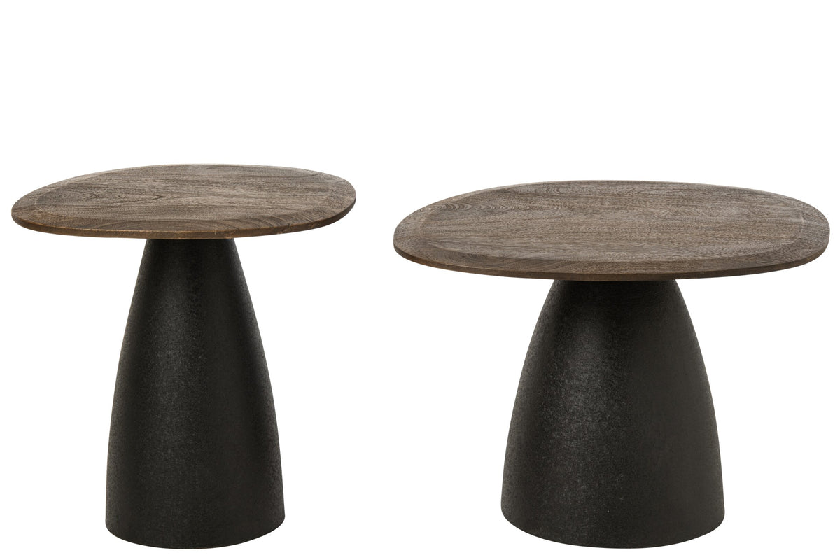 Set Of 2 Side Table Mango Wood Dark Brown/Black