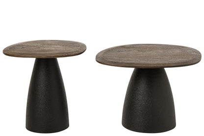 Set Of 2 Side Table Mango Wood Dark Brown/Black