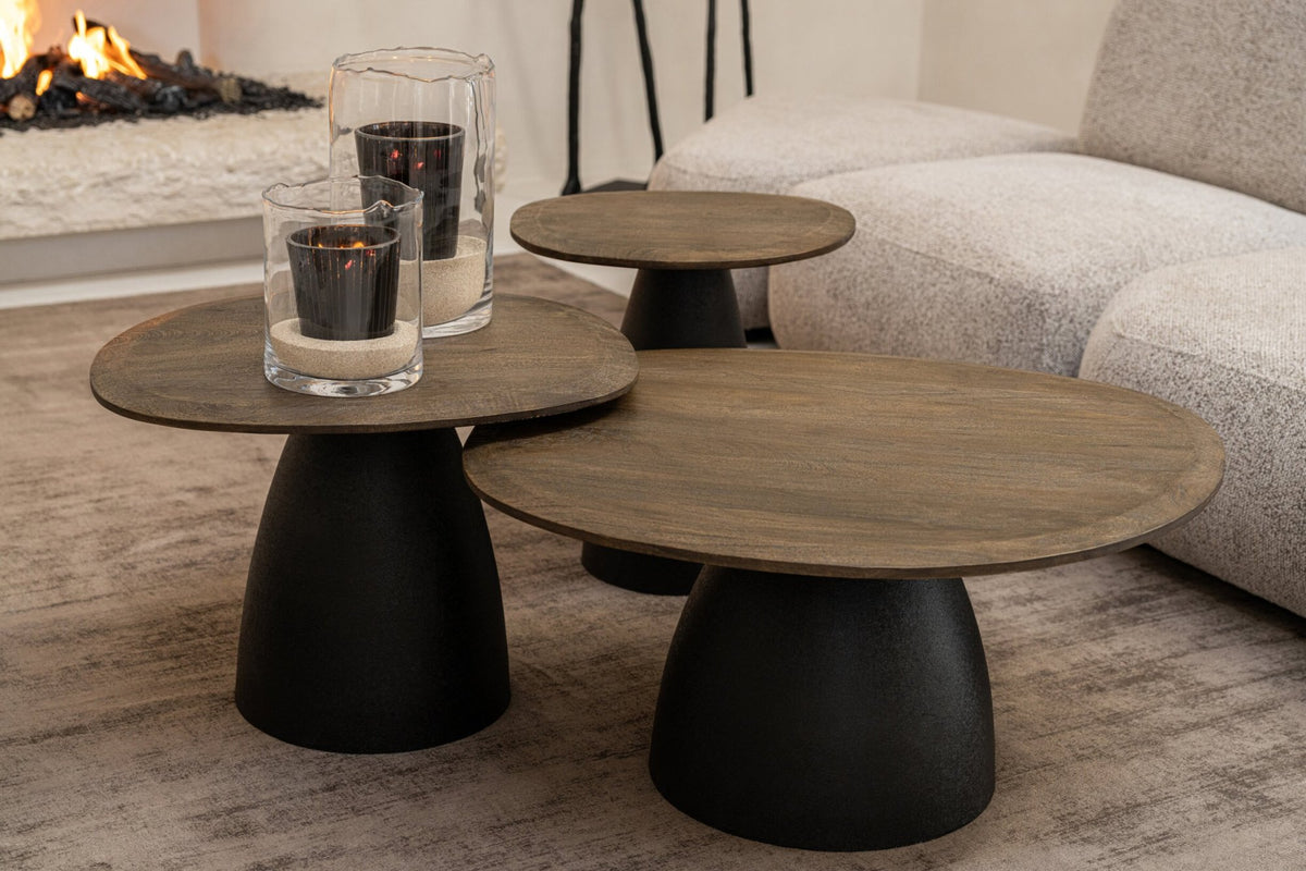 Set Of 2 Side Table Mango Wood Dark Brown/Black