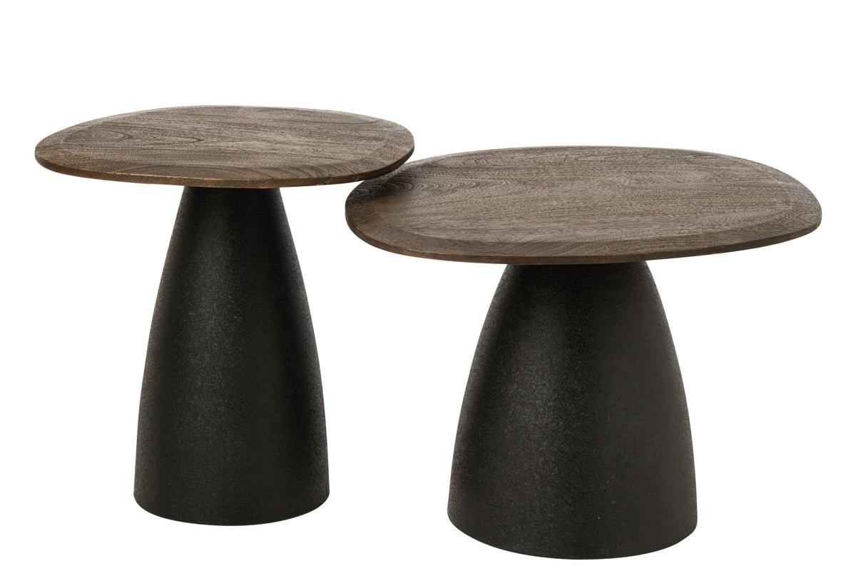 Set Of 2 Side Table Mango Wood Dark Brown/Black