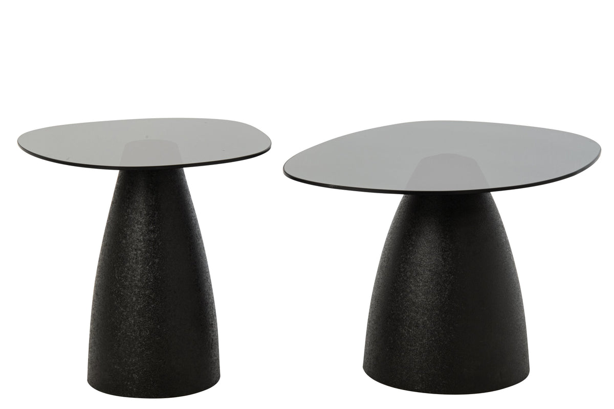 Set Of 2 Coffee Table Glass Black