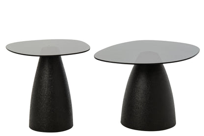 Set Of 2 Coffee Table Glass Black