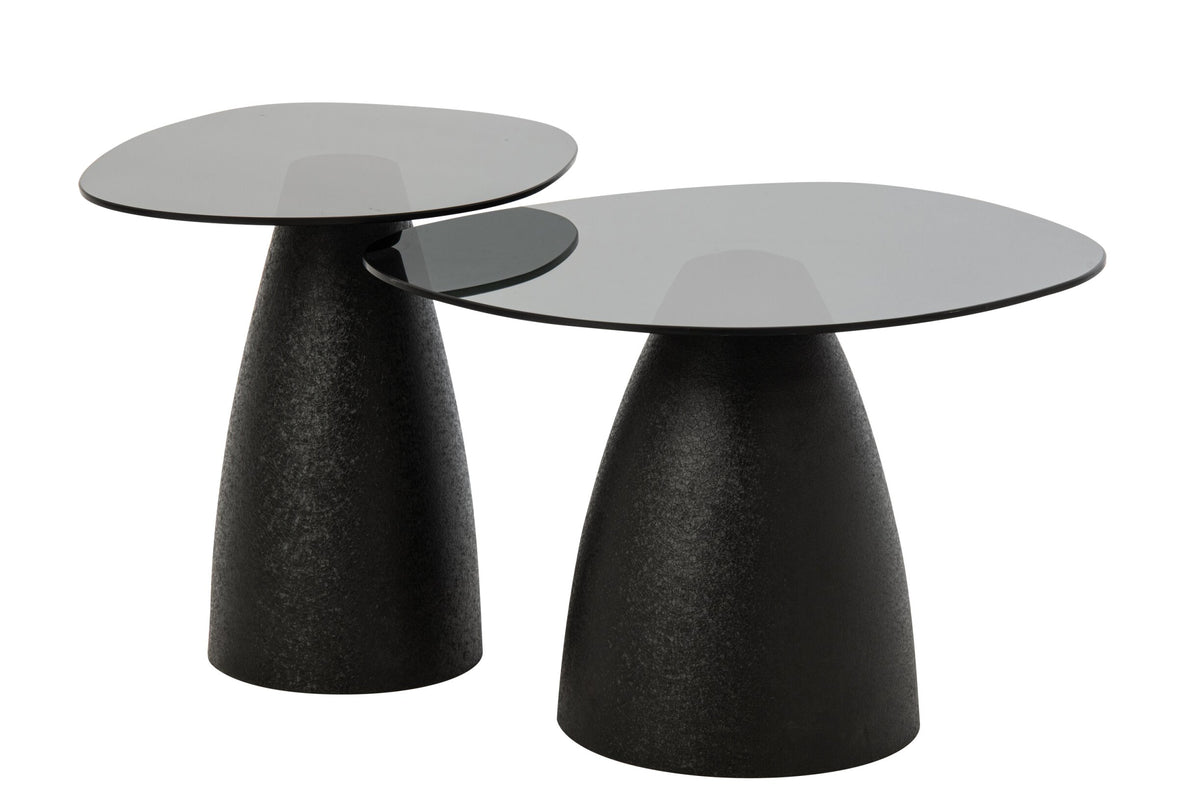 Set Of 2 Coffee Table Glass Black