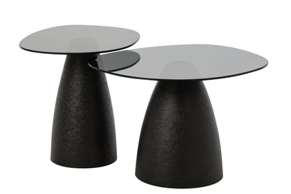 Set Of 2 Coffee Table Glass Black