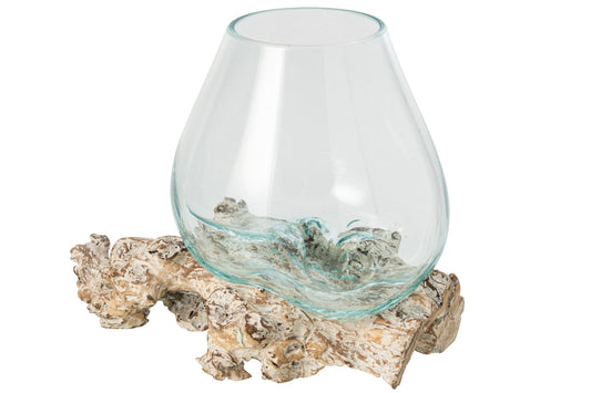 Vase On Base Glass Off-White/Transparent Medium