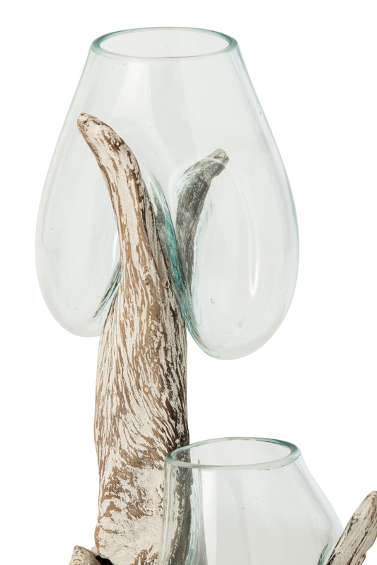 Vase On Base Glass Off-White/Transparent Extra Large
