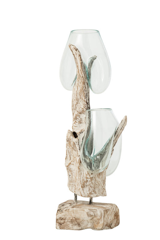 Vase On Base Glass Off-White/Transparent Extra Large