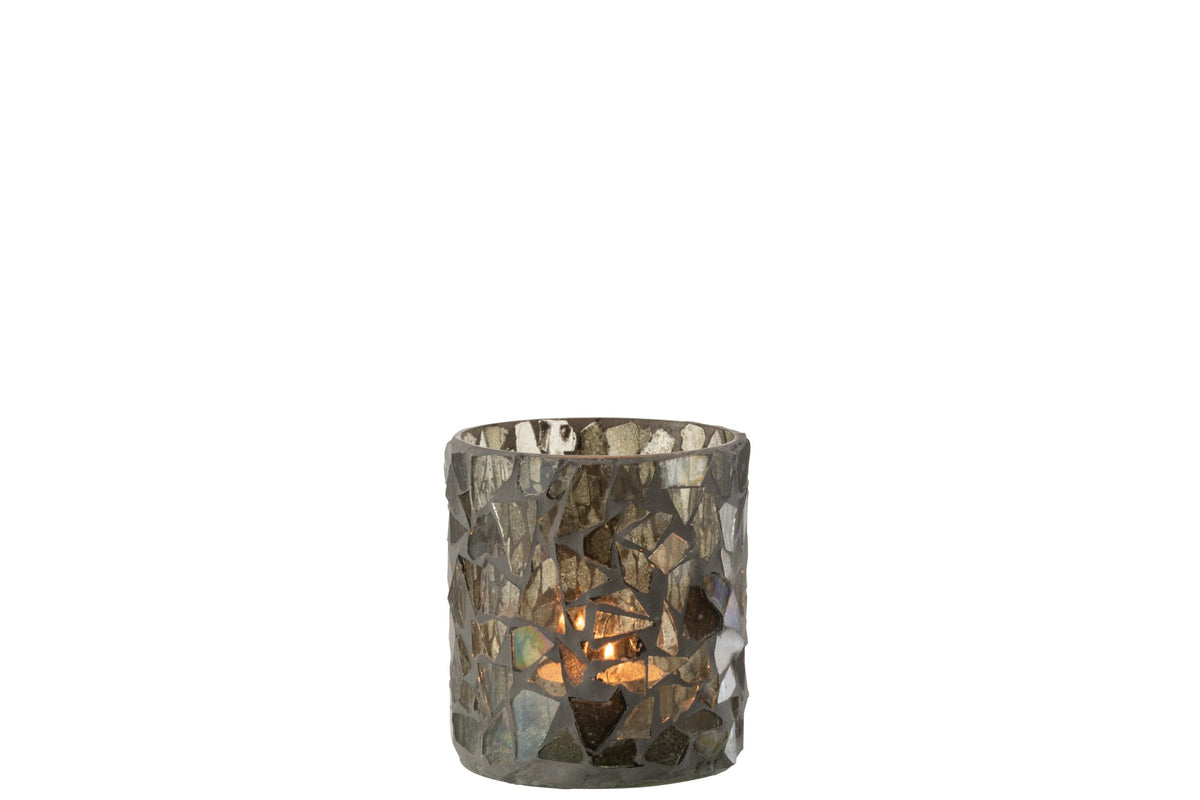 Theelicht Houder Mozaiek Glas Grijs/Groen Small