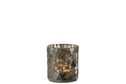 Theelicht Houder Mozaiek Glas Grijs/Groen Small