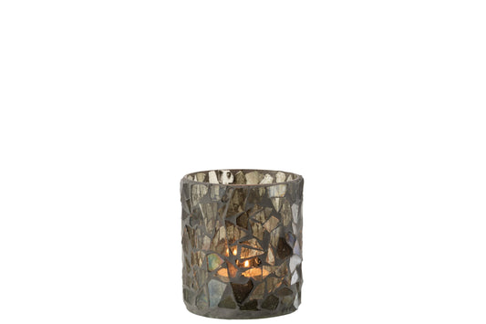 Theelicht Houder Mozaiek Glas Grijs/Groen Small