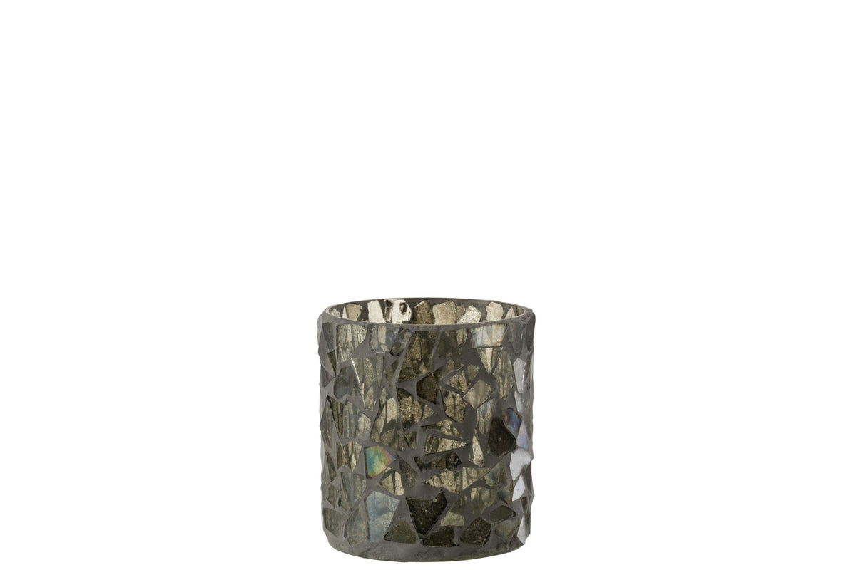 Theelicht Houder Mozaiek Glas Grijs/Groen Small