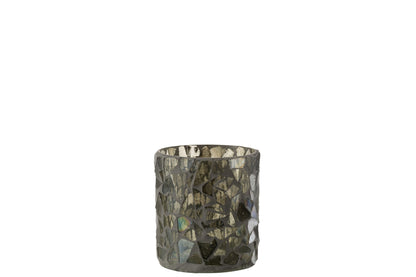 Theelicht Houder Mozaiek Glas Grijs/Groen Small