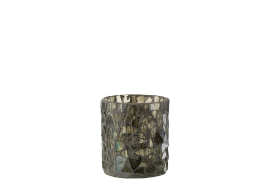 Theelicht Houder Mozaiek Glas Grijs/Groen Small