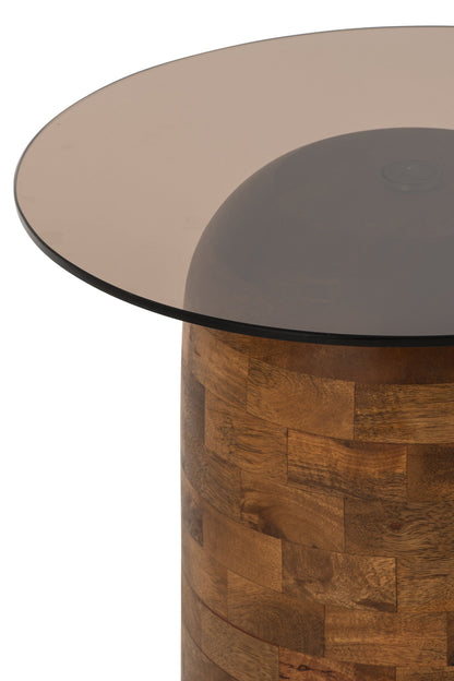 Side Table Glass Cylinder Mango Wood Natural