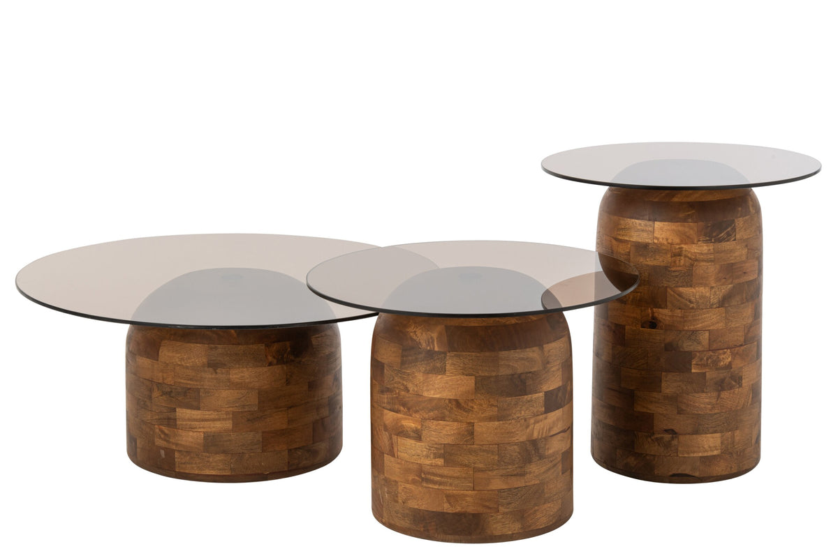 Side Table Glass Cylinder Mango Wood Natural