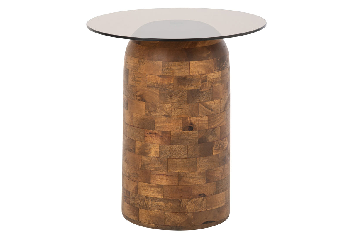 Side Table Glass Cylinder Mango Wood Natural