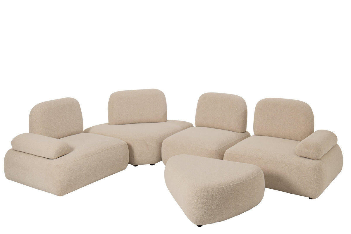Set Of 5 Modular Sofa Olivia Plywood/Fabric Ecru