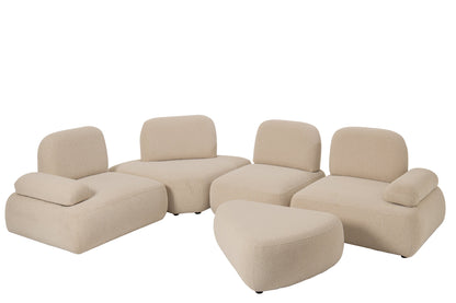 Set Of 5 Modular Sofa Olivia Plywood/Fabric Ecru