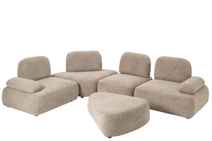 Set Of 5 Modular Sofa Olivia Plywood/Fabric Brown/Ecru