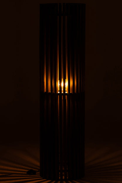 Ribbed mango wood floor lamp dark brown