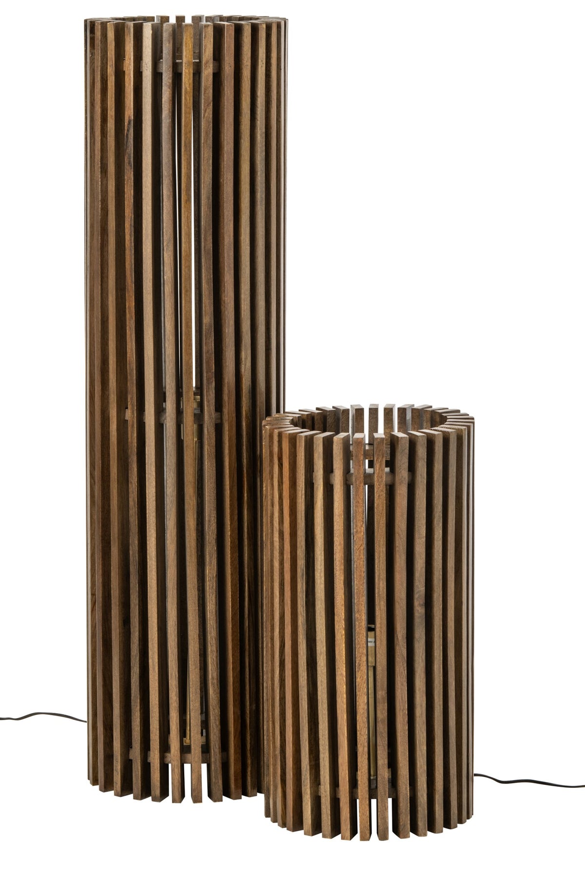 Ribbed mango wood floor lamp dark brown
