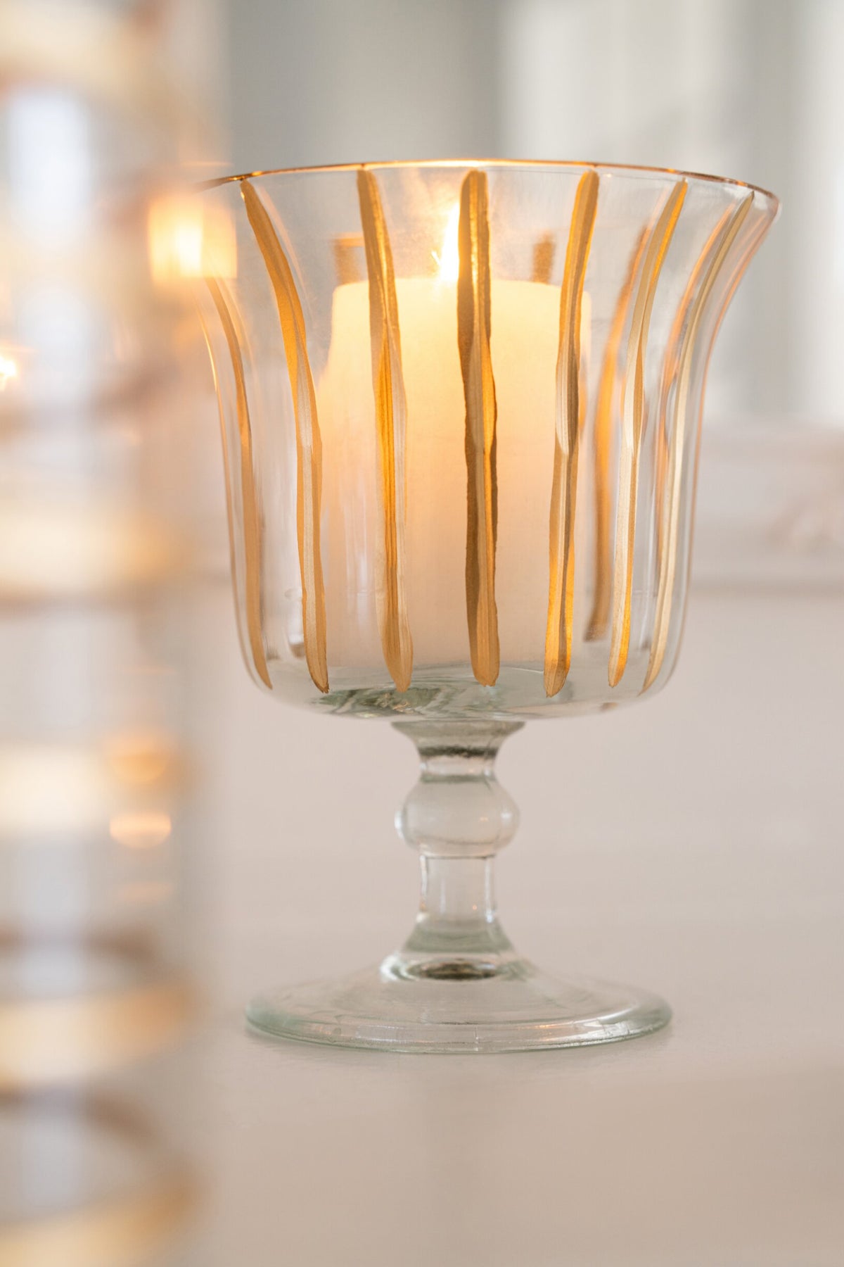 Kaarshouder Ronde Basis Glas Goud/Transparant