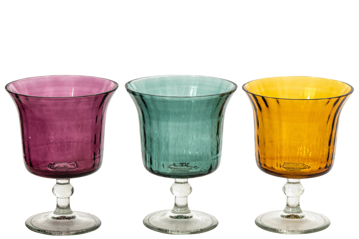 Kaarshouder Glas Mosterdgeel/Bordeauxrood Assortiment Van 3