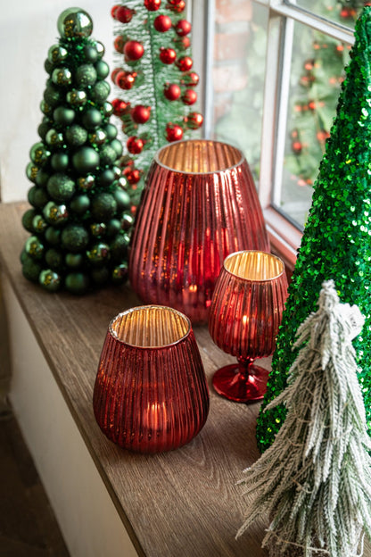 Kaarshouder Chroom Glas Rood