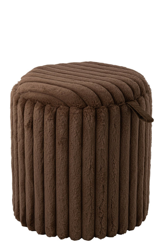 Pouffe + Lid Ribbed MDF Brown