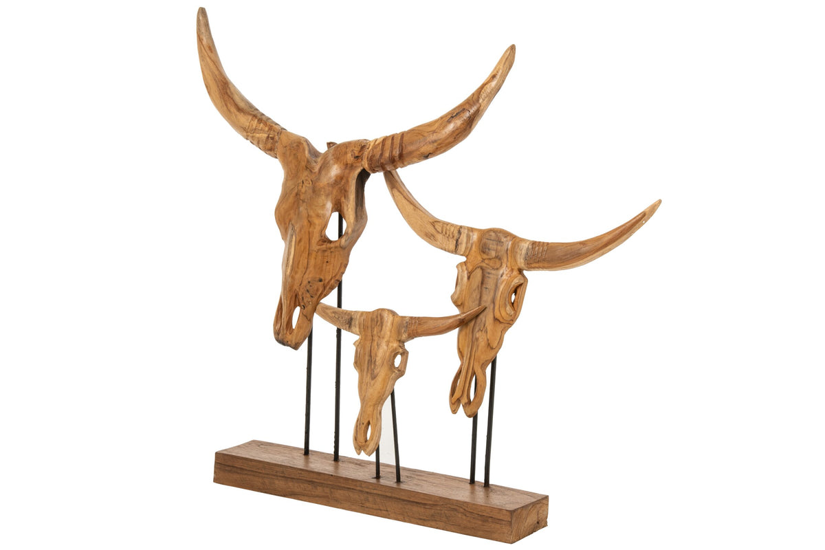 Bull Skull Teak Wood Natural