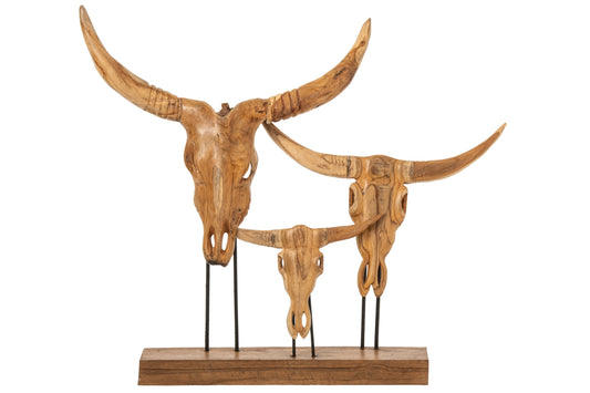 Bull Skull Teak Wood Natural