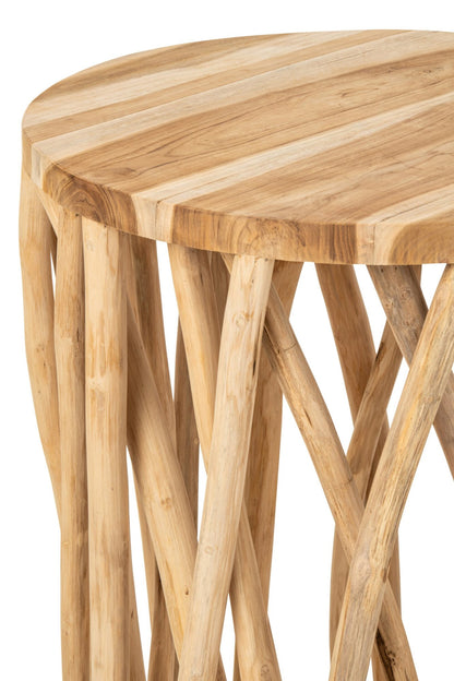 Bar Table Branches Round Teak Wood Natural