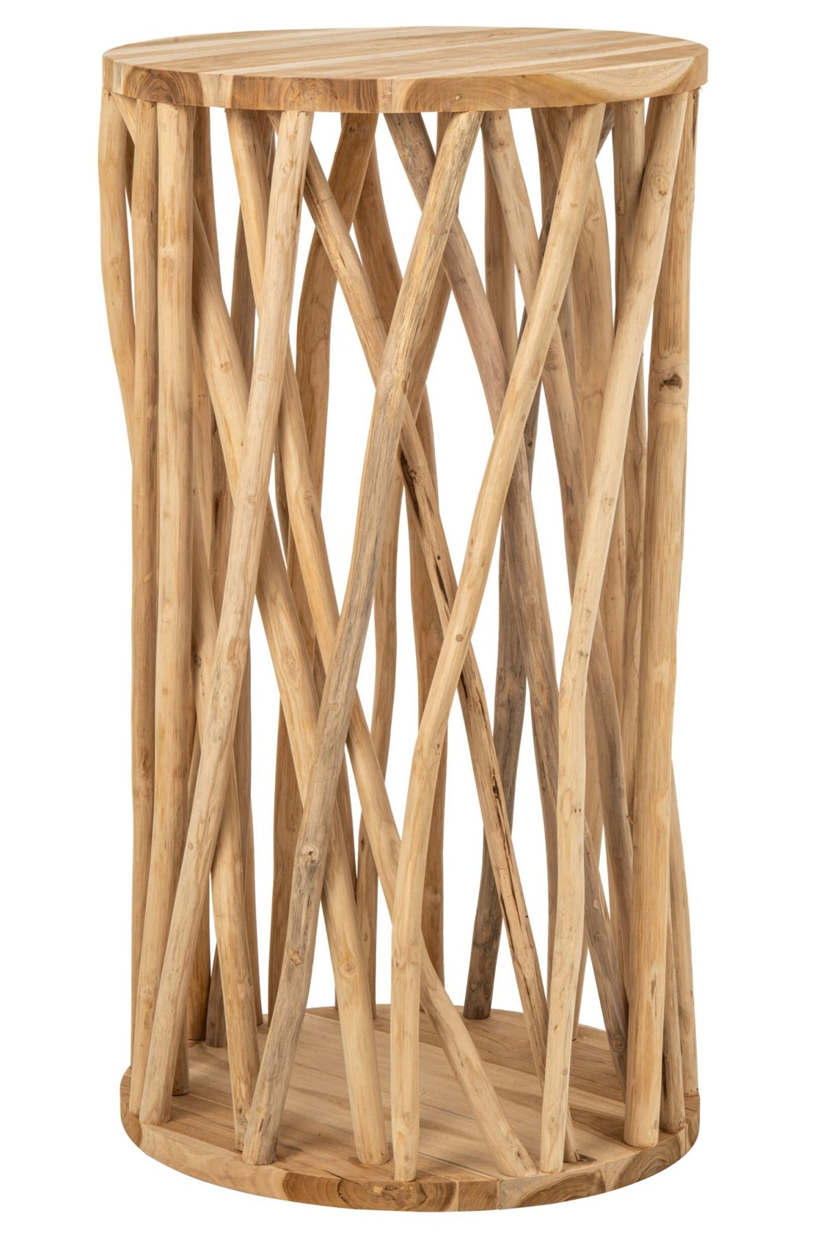 Bar Table Branches Round Teak Wood Natural