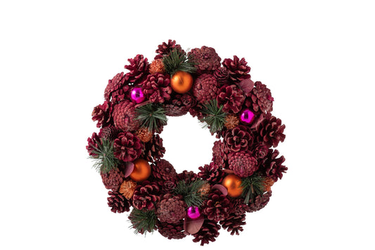 Wreath Pinecone Dark Pink/Orange