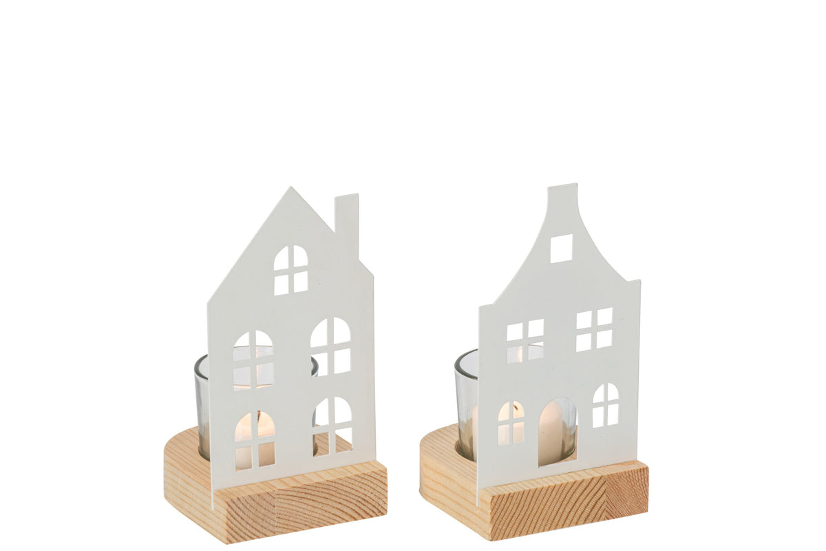 Theelichthouder Huis Ijzer Wit Small Assortiment Van 2