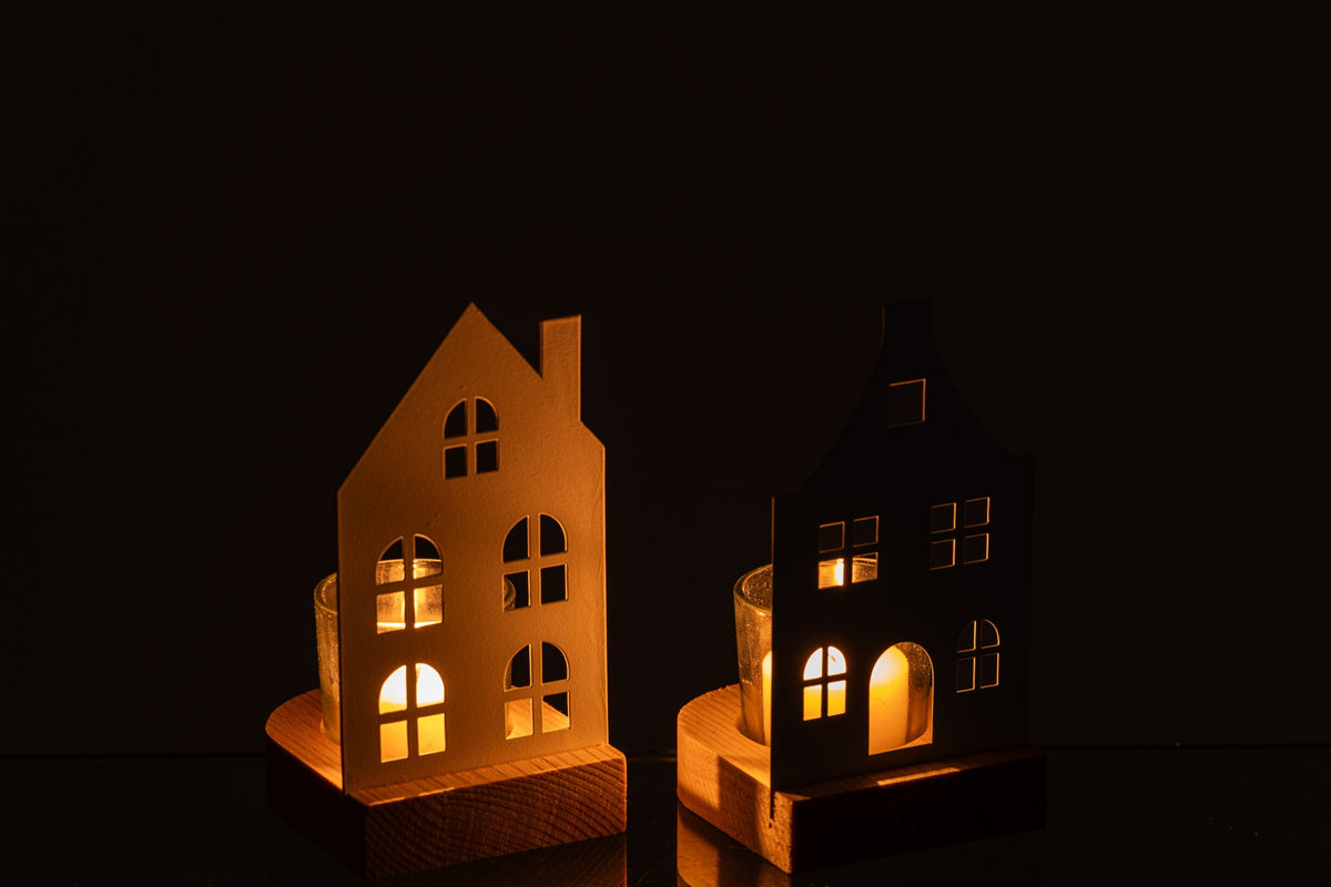 Theelichthouder Huis Ijzer Wit Small Assortiment Van 2