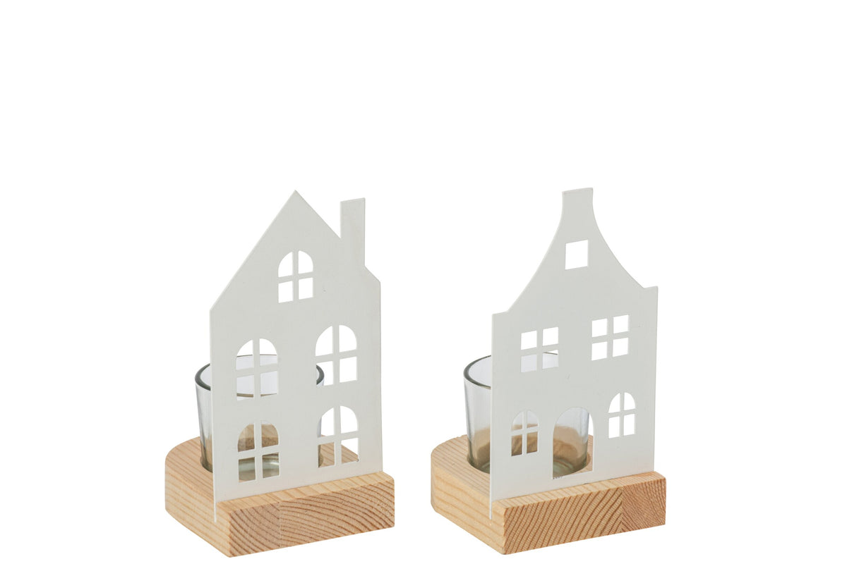 Theelichthouder Huis Ijzer Wit Small Assortiment Van 2
