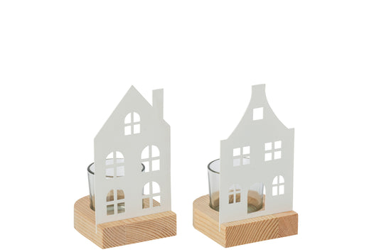 Theelichthouder Huis Ijzer Wit Small Assortiment Van 2