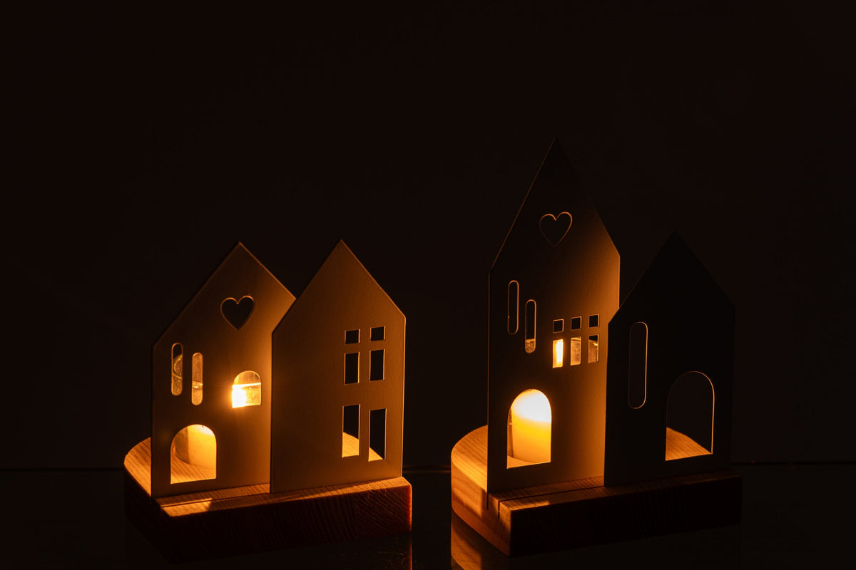 Theelichthouder Huis Ijzer Wit Medium Assortiment Van 2